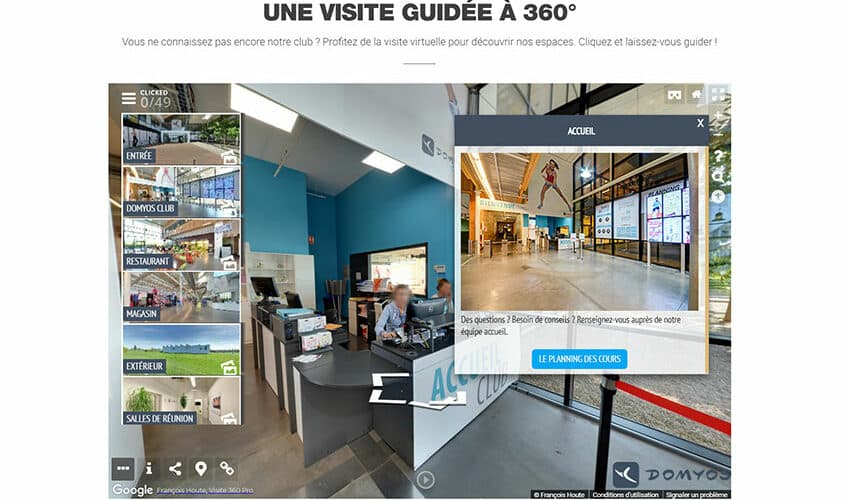 Visite Street View enrichie des clubs Domyos