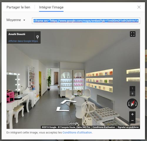 intégration de la visite virtuelle dans un site Internet étape 5